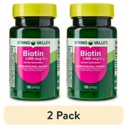 2 pack Spring Valley Biotin Dietary Supplement Softgels for Hair/Skin/Nails Health, 1,000 mcg, 150 Count