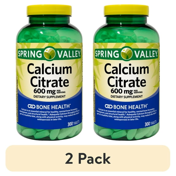 (2 pack) Spring Valley Calcium Citrate Tablets Dietary Supplement for Bone & Joint Health, 600 mg, 300 Count