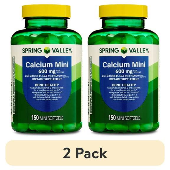 (2 pack) Spring Valley Calcium Plus Vitamin D3, Dietary Supplement, 150 Mini Softgels