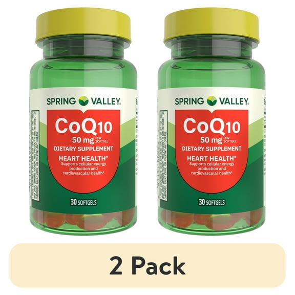 (2 pack) Spring Valley CoQ10 Dietary Supplement Softgels for Heart Health, 50 mg, 30 Count