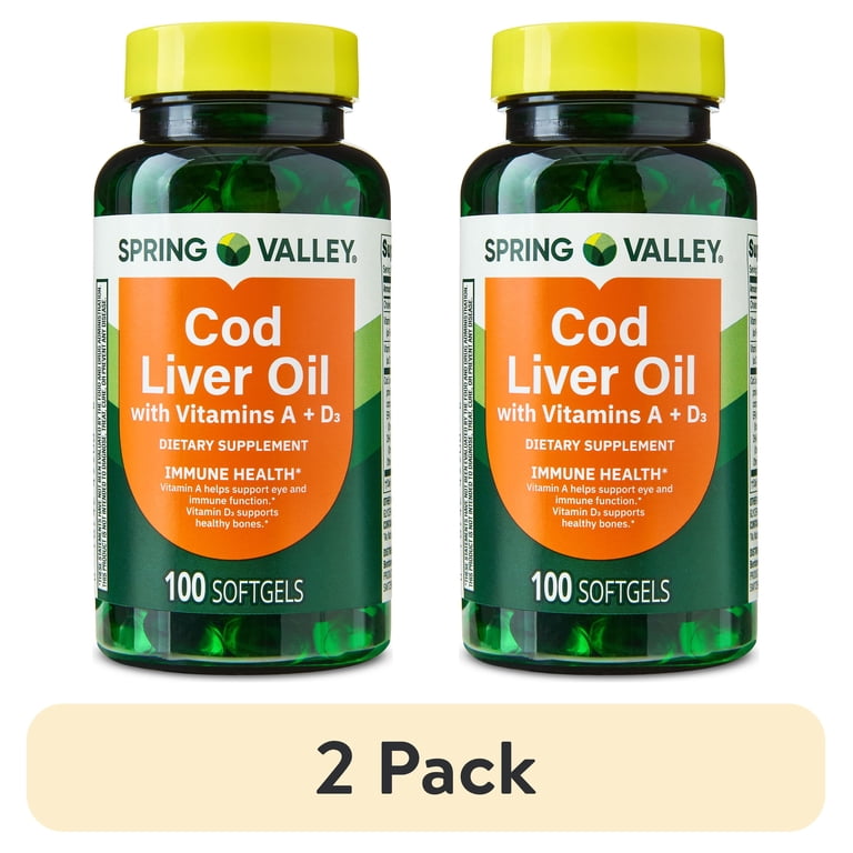 2 pack) Spring Valley Cod Liver Oil Plus Vitamins A & D3 Dietary