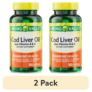 (2 pack) Spring Valley Cod Liver Oil plus Vitamins A & D3 Immune Health Dietary Supplement Softgels, 100 Count