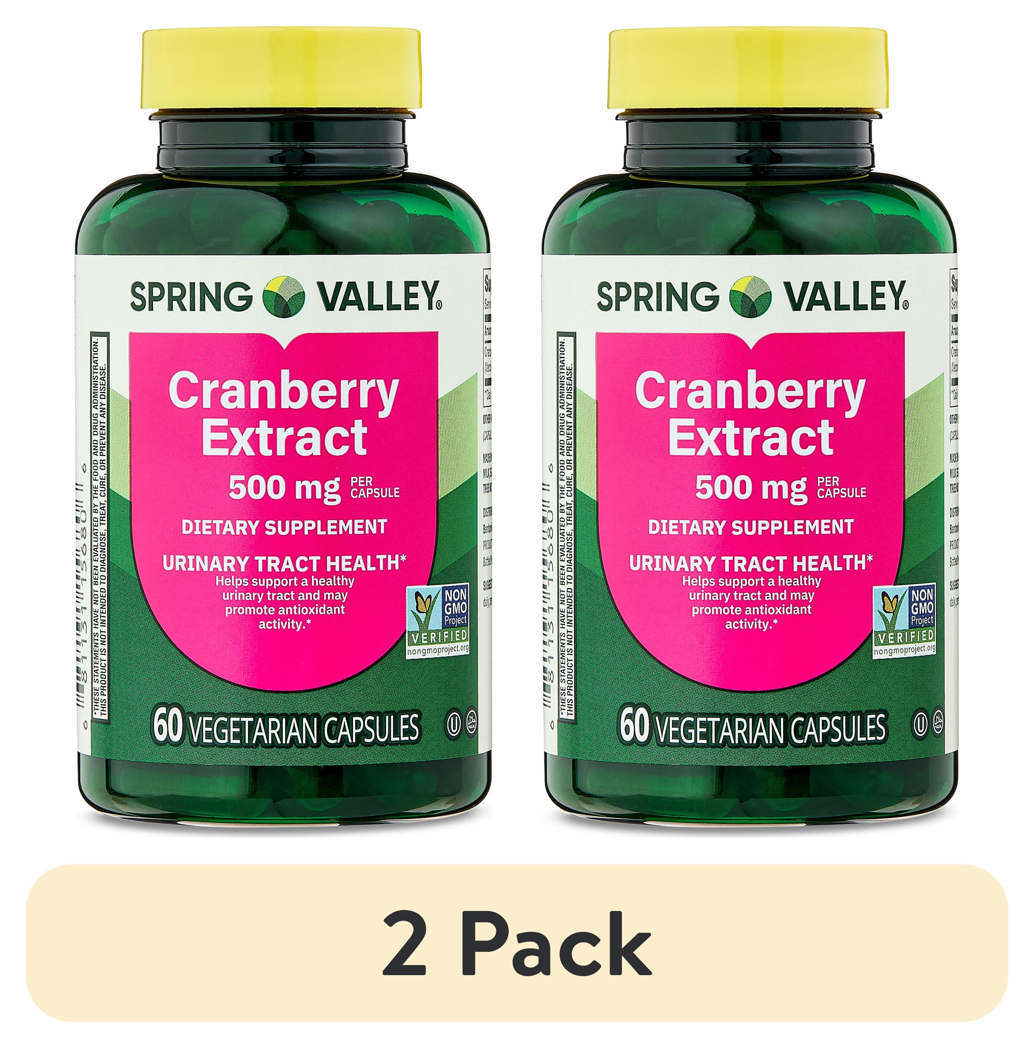 (2 pack) Spring Valley Cranberry Extract Urinary Tract Support Vegetarian Capsules, 500mg, 60 Count