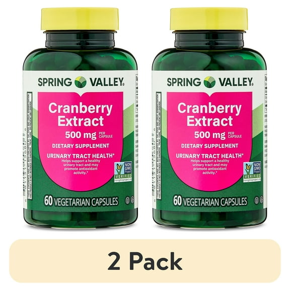 (2 pack) Spring Valley Cranberry Extract Urinary Tract Support Vegetarian Capsules, 500mg, 60 Count