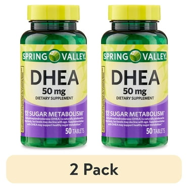 (2 pack) Spring Valley DHEA Dietary Supplement Tablets for Sugar Metabolism, 50 mg, 50 Count