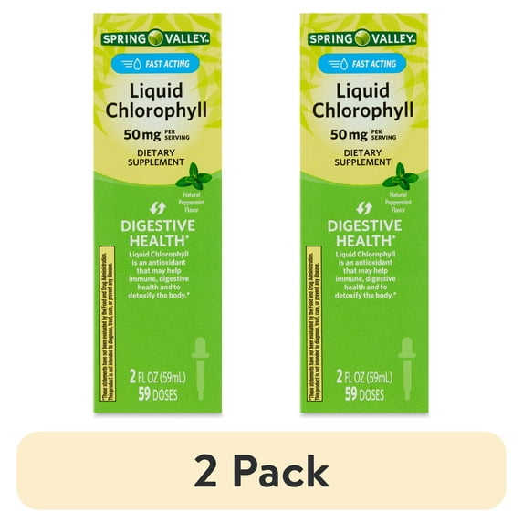 (2 pack) Spring Valley Fast Acting Chlorophyll Digestive Health Dietary Supplement Liquid, Peppermint, 50 mg, 2 fl oz