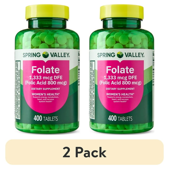 (2 pack) Spring Valley Folate Dietary Supplement, 1,333 mcg DFE, 400 Count