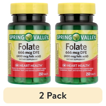 (2 pack) Spring Valley Folate Dietary Supplement Tablets, 400 Mcg, 250 Count