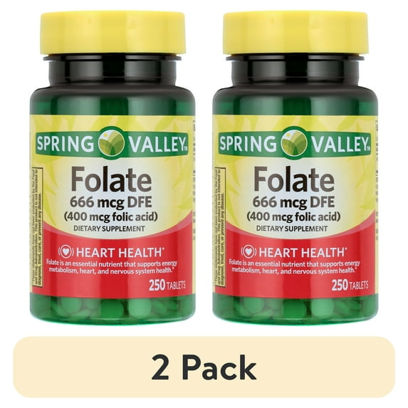 (2 pack) Spring Valley Folate Dietary Supplement Tablets, 400 Mcg, 250 Count