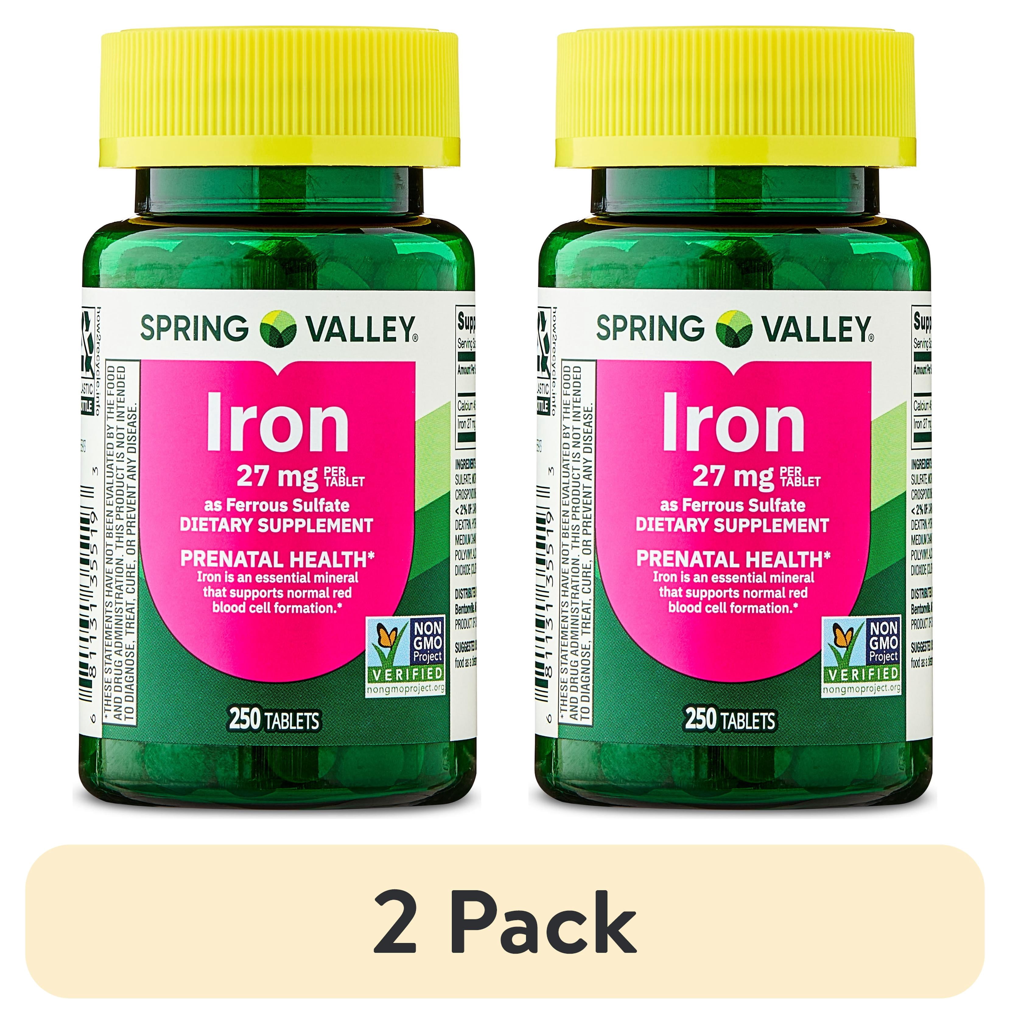 2 pack) Spring Valley Iron Prenatal Health Dietary Supplement