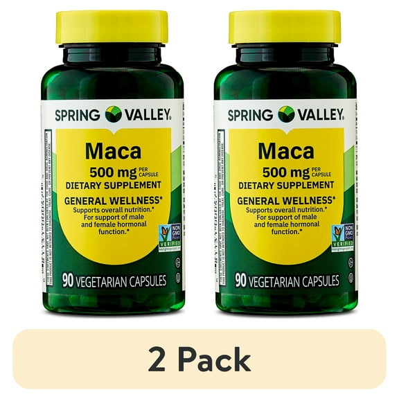 (2 pack) Spring Valley Maca Dietary Supplement Vegetarian Capsules for General Wellness, 500 mg, 90 Count