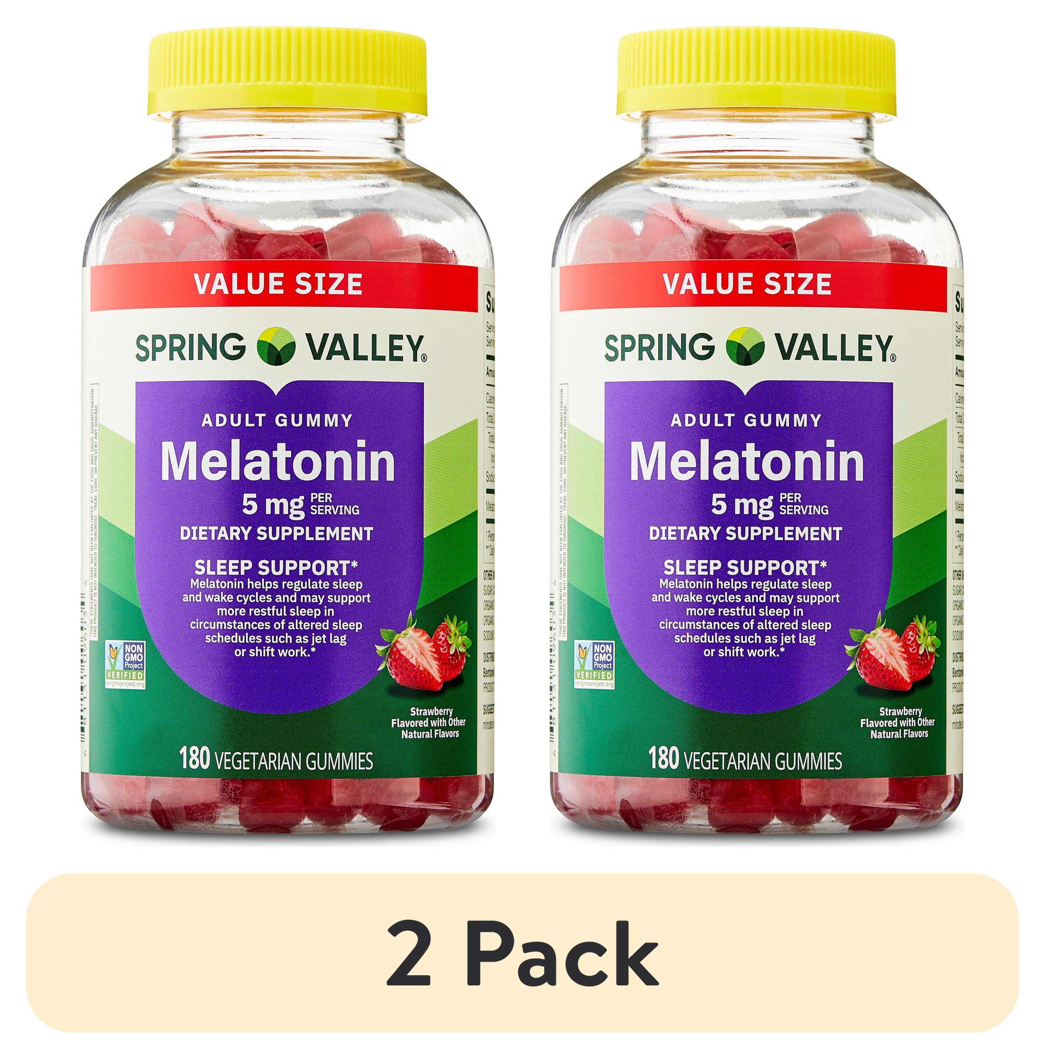 (2 pack) Spring Valley Non GMO Melatonin Sleep Support Dietary Supplement Gummies, Strawberry, 5 mg, 180 Count