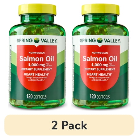 (2 pack) Spring Valley Norwegian Salmon Dietary Supplement Softgels for Heart Health, 1000 mg, 120 Count