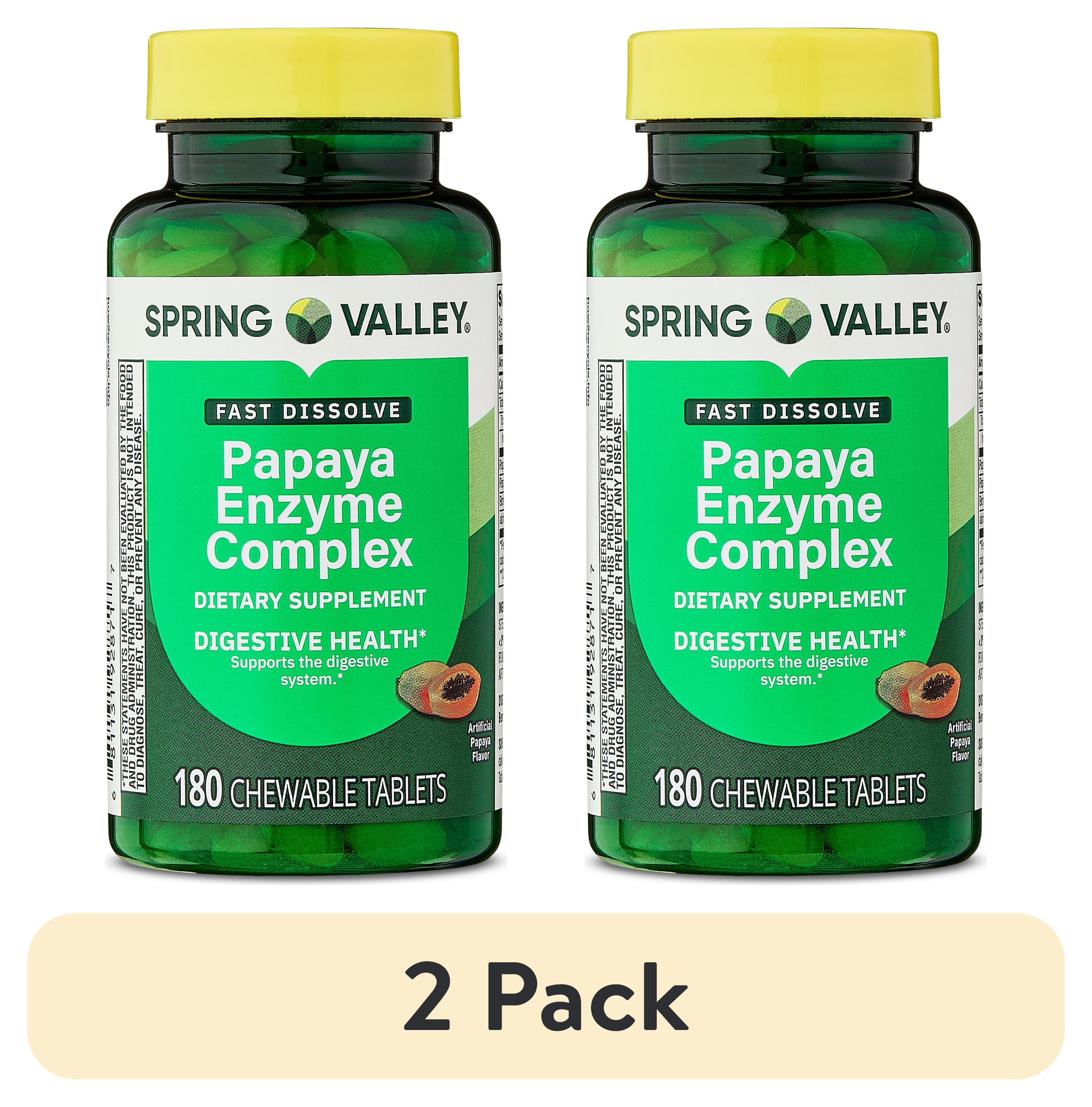 (2 pack) Spring Valley Papaya Enzyme Complex Chewable Tablets Dietary Supplement, Digestive Health, 180 Count