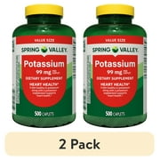 (2 pack) Spring Valley Potassium Caplets Heart Health Dietary Supplement Value Size, 99 mg, 500 Count
