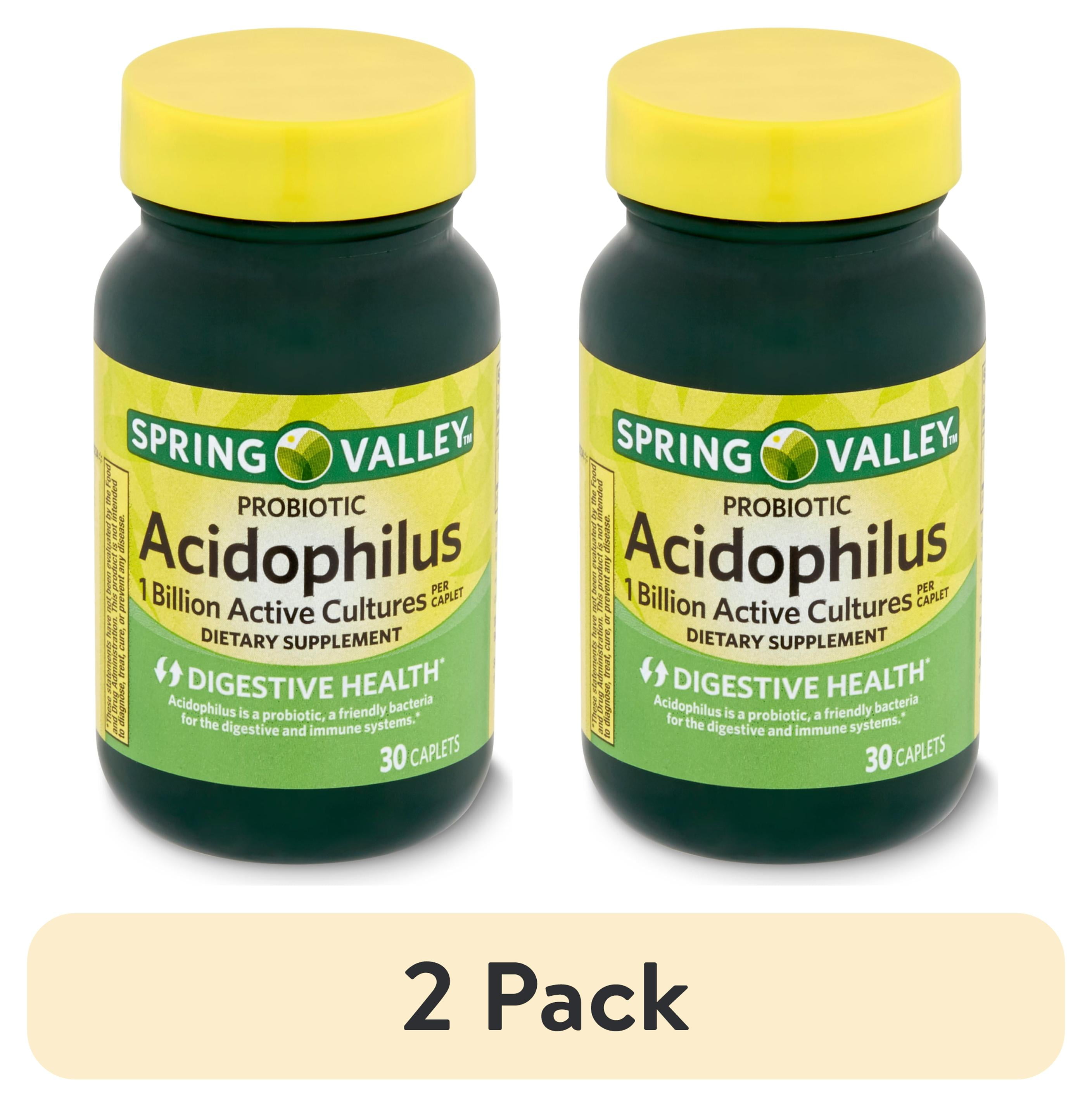 (2 pack) Spring Valley Probiotic Acidophilus Caplets for Digestive Health, 1 Billion Active Cultures, 30 Count