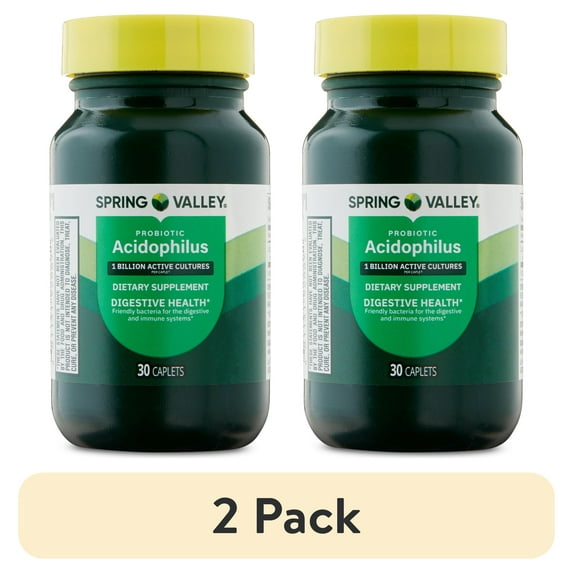 (2 pack) Spring Valley Probiotic Acidophilus Caplets for Digestive Health, 1 Billion Active Cultures, 30 Count