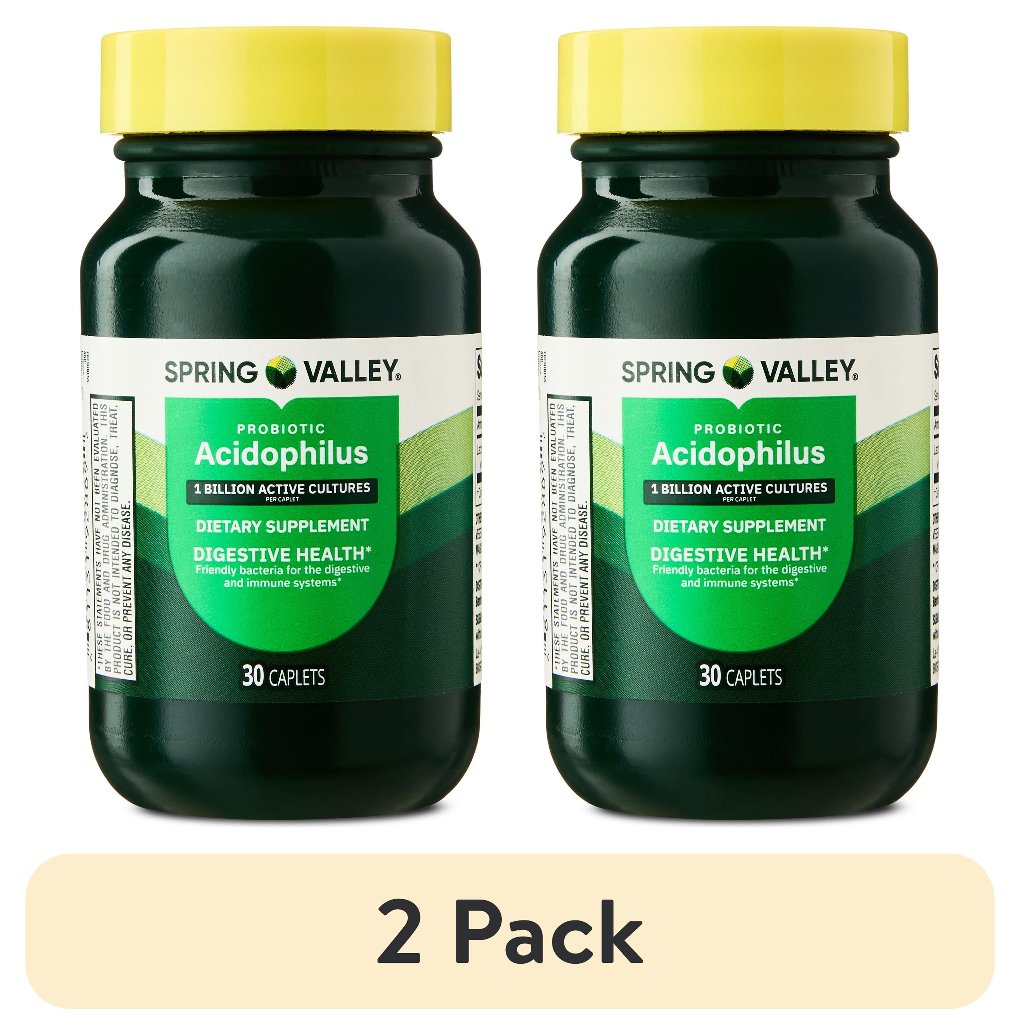 (2 pack) Spring Valley Probiotic Acidophilus Caplets for Digestive Health, 1 Billion Active Cultures, 30 Count
