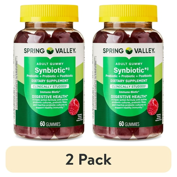 (2 pack) Spring Valley Synbiotic Vegetarian Gummies for Digestive Health, Raspberry Flavor, 60 Count