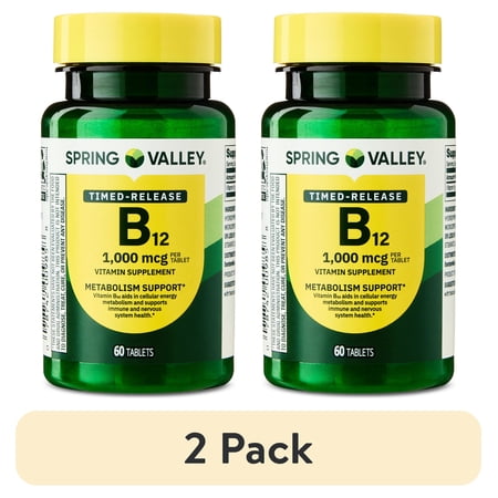 (2 pack) Spring Valley Vitamin B12 Supplement Timed-Release Tablets for Metabolism Support, 1000 mcg, 60 Count