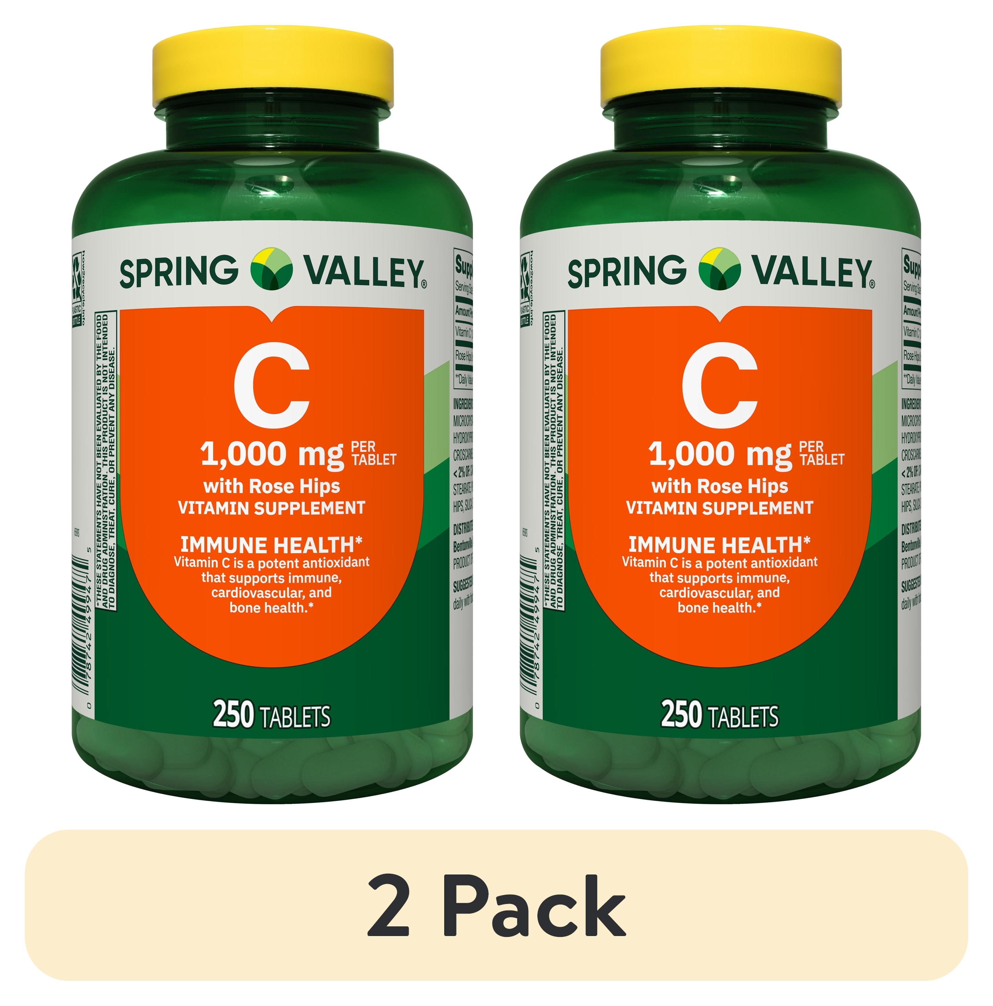 (2 pack) Spring Valley Vitamin C with Rose Hips Dietary Supplement Tablets, 1000 mg, 250 Count