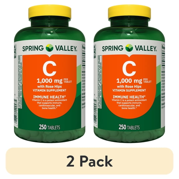 (2 pack) Spring Valley Vitamin C with Rose Hips Dietary Supplement Tablets, 1000 mg, 250 Count