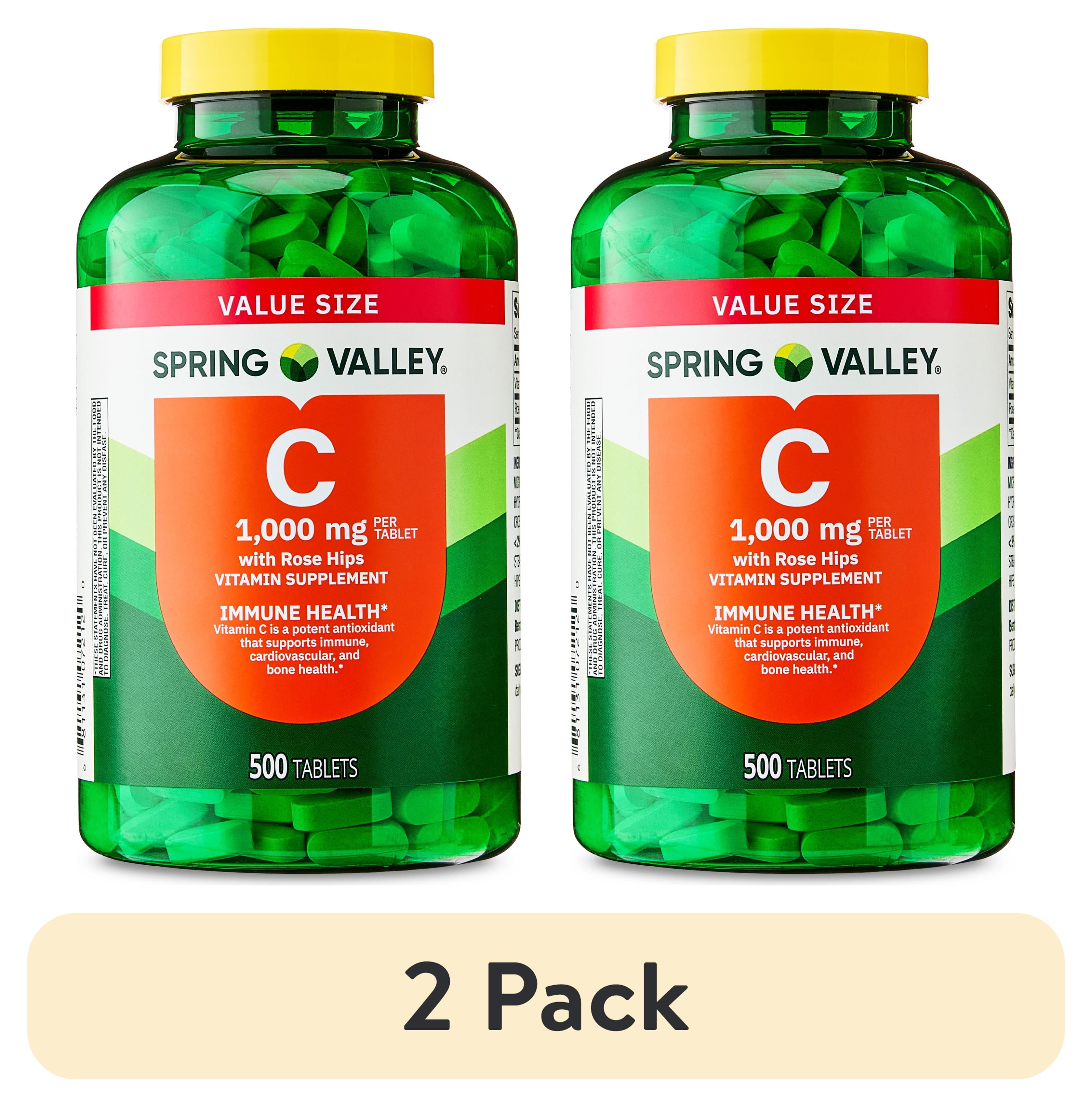 2 pack) Spring Valley Vitamin C with Rose Hips, 1000 mg, 500 Count