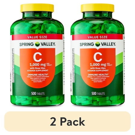 (2 pack) Spring Valley Vitamin C with Rose Hips, 1000 mg, 500 Count, Dietary Supplement Tablets