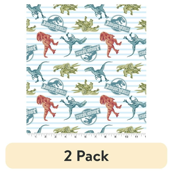(2 pack) Springs Creative 18" x 21" Cotton Jurassic World Dino Stripe Precut Sewing & Craft Fabric, Multi-color