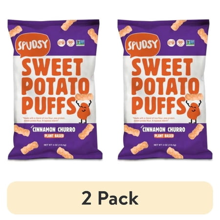 (2 pack) Spudsy Sweet Potato Puffs, Cinnamon Churro, Shelf-Stable, 4 oz Bag
