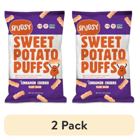 (2 pack) Spudsy Sweet Potato Puffs, Cinnamon Churro, Shelf-Stable, 4 oz Bag
