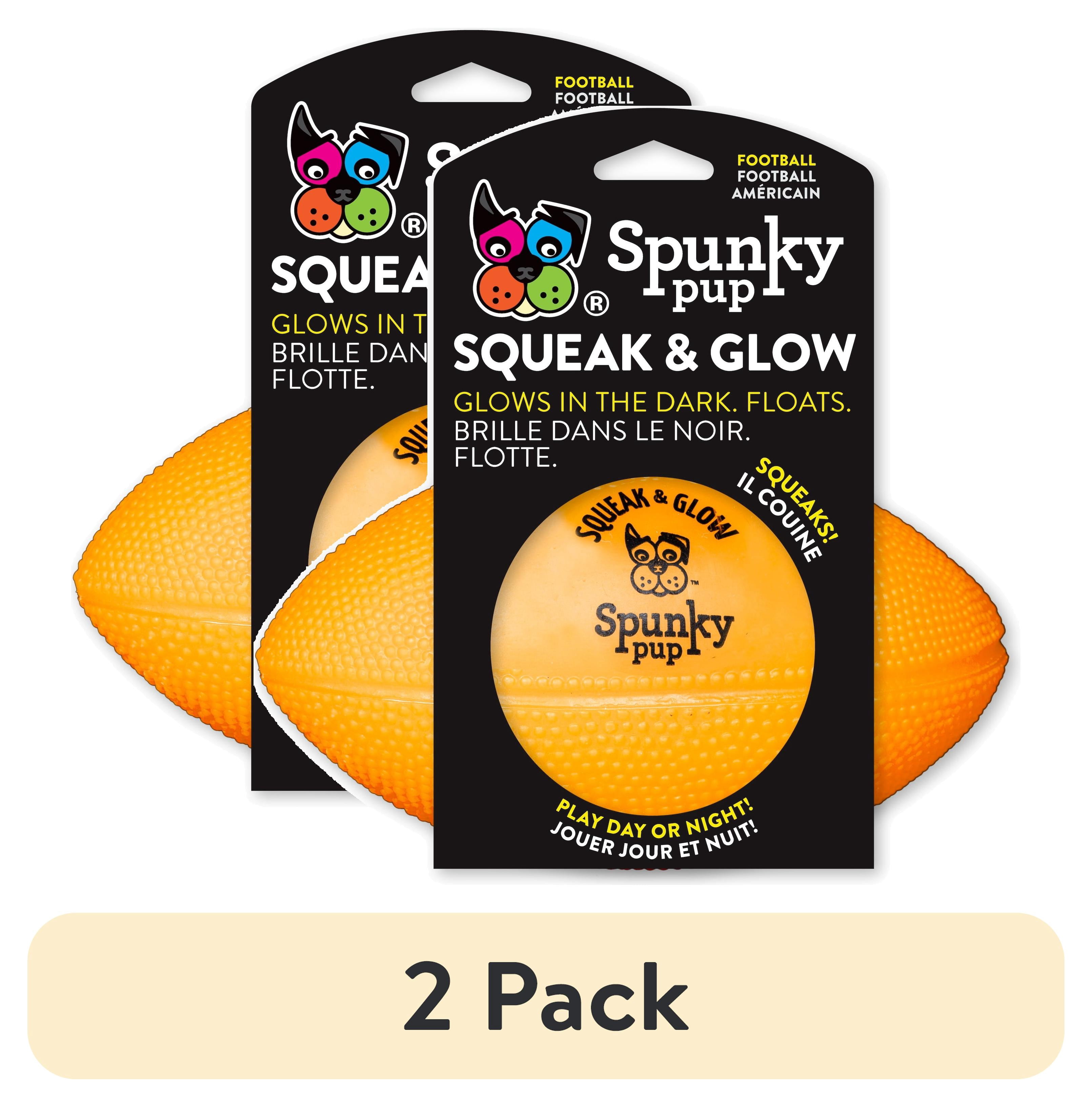(2 pack) Spunky Pup Squeak & Glow Football Dog Toy