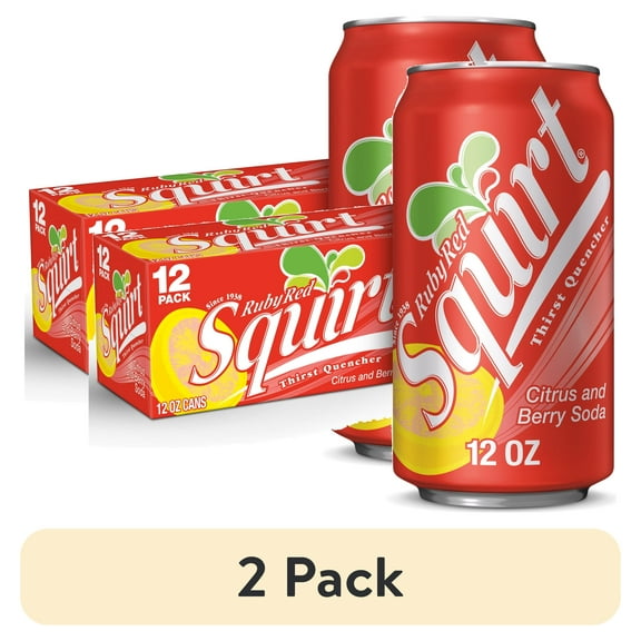 (2 pack) Squirt Ruby Red Grapefruit Soda Pop, 12 fl oz, 12 Pack Cans