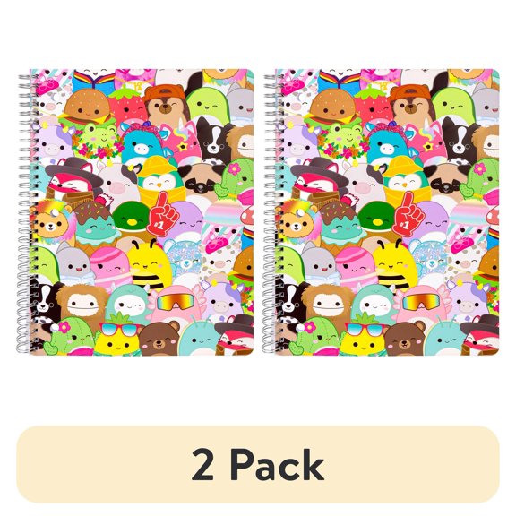 (2 pack) Squishmallows Multi Squishmallows College Ruled Spiral Notebook, 80 Sheets, Multi Color