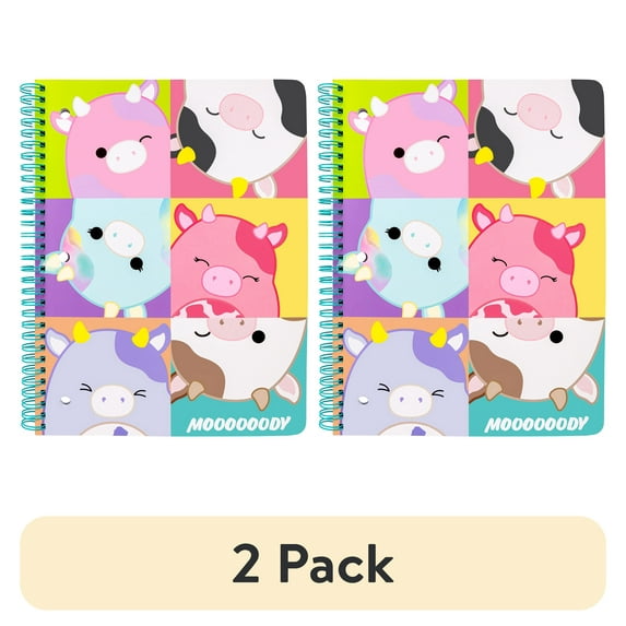 (2 pack) Squishmallows Multi Squishmallows Cows College Ruled Spiral Notebook, 80 Sheets, Multi Color