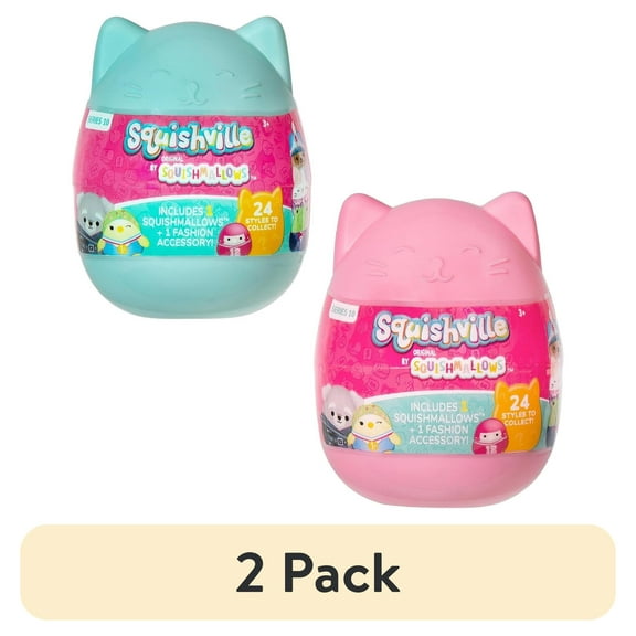 (2 pack) Squishmallows Squishville 2-Pack Easter Egg Capsules Series 10 - Official Jazwares Plush - Mini Mystery Stuffed Animal Toy Styles May Vary - Easter Basket Gift for Kids, Girls & Boys