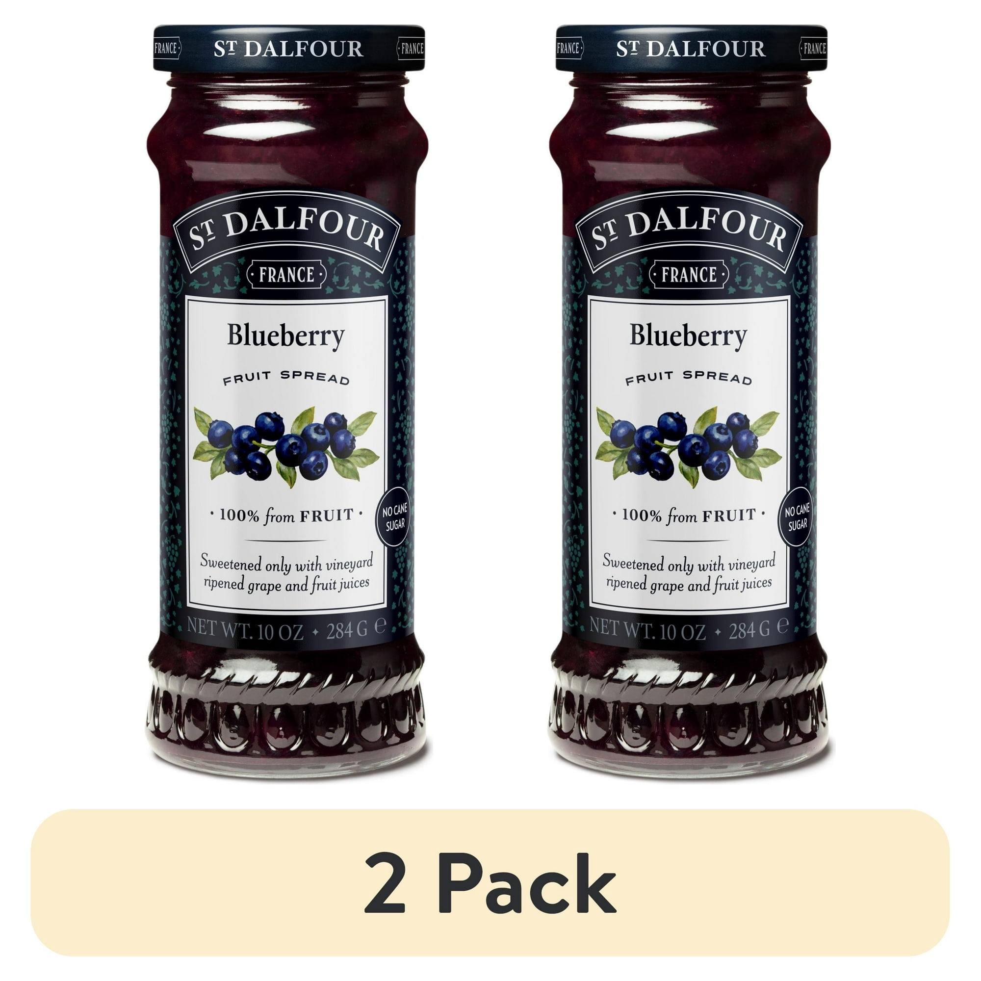 (2 pack) St. Dalfour Blueberry Fruit Spread, 100% from fruit, Vegan & Gluten Free, 10 oz Jar