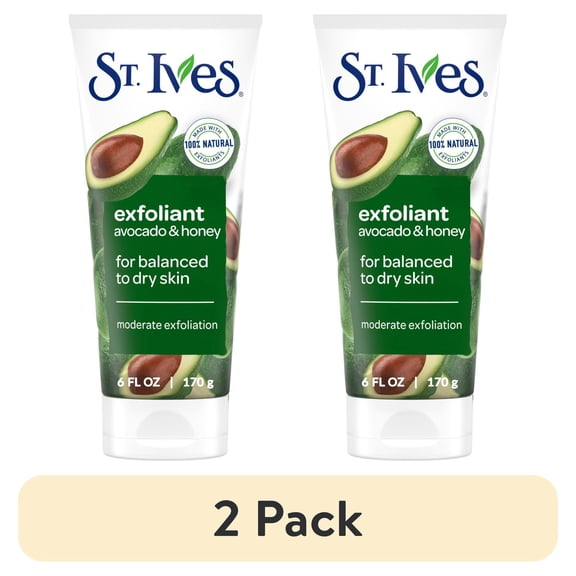 (2 pack) St. Ives Avocado & Honey Face Scrub, Moderate Exfoliating Face Wash with Natural Exfoliants, 6oz