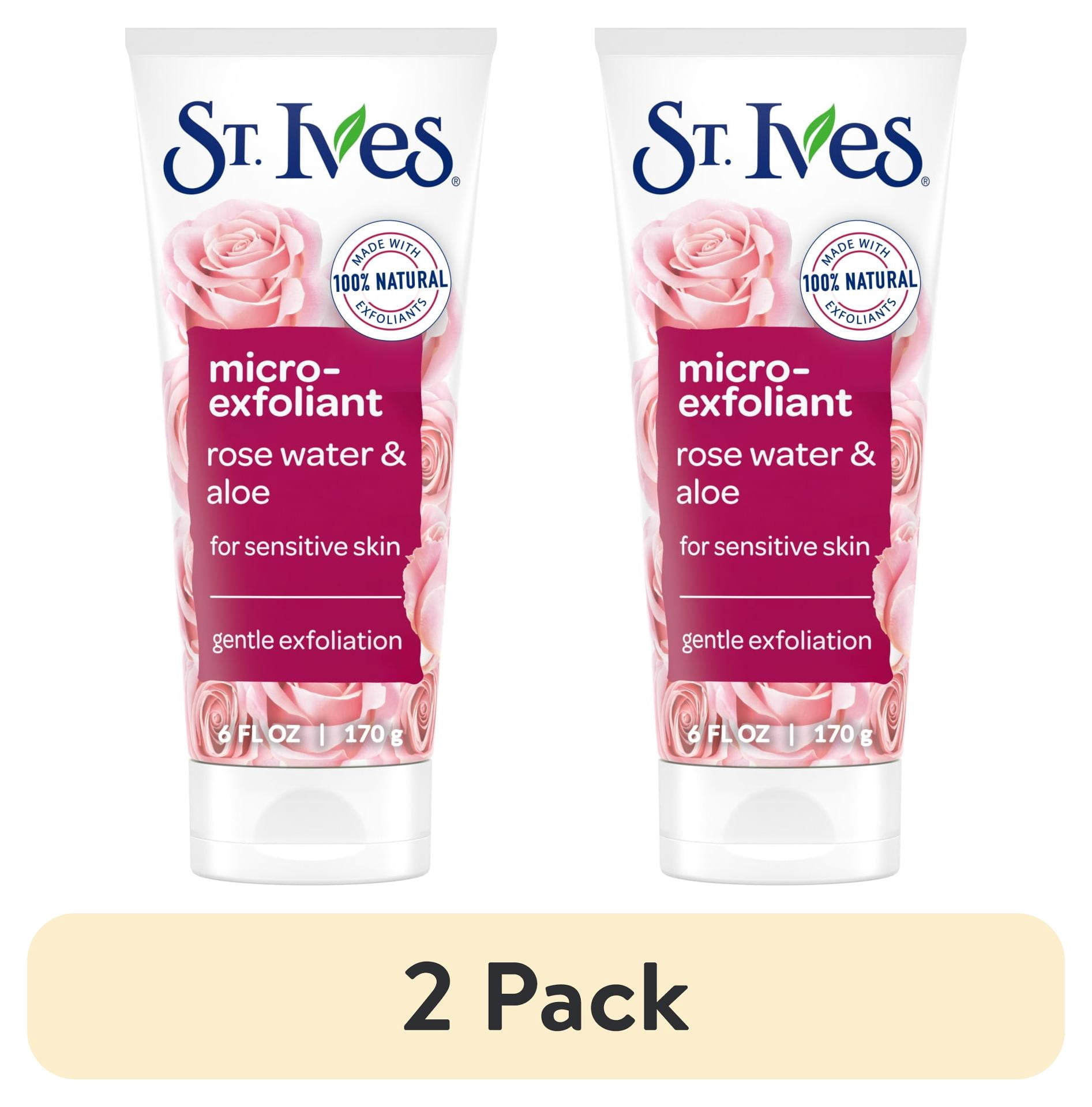(2 pack) St. Ives Gentle Smoothing Face Scrub Rose Water & Aloe Vera Made with 100% Natural Exfoliants, Paraben Free, Oil-Free, Dermatologist Tested, 6 fl oz