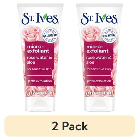 (2 pack) St. Ives Face Scrub Micro-Exfoliant Rose Water and Aloe Vera Natural Exfoliants, 6 OZ