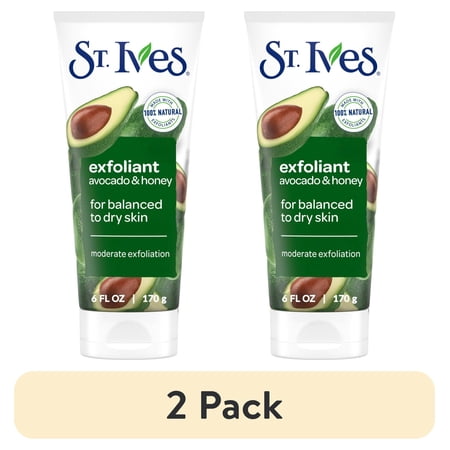 (2 pack) St. Ives Avocado & Honey Face Scrub, Moderate Exfoliating Face Wash with Natural Exfoliants, 6oz