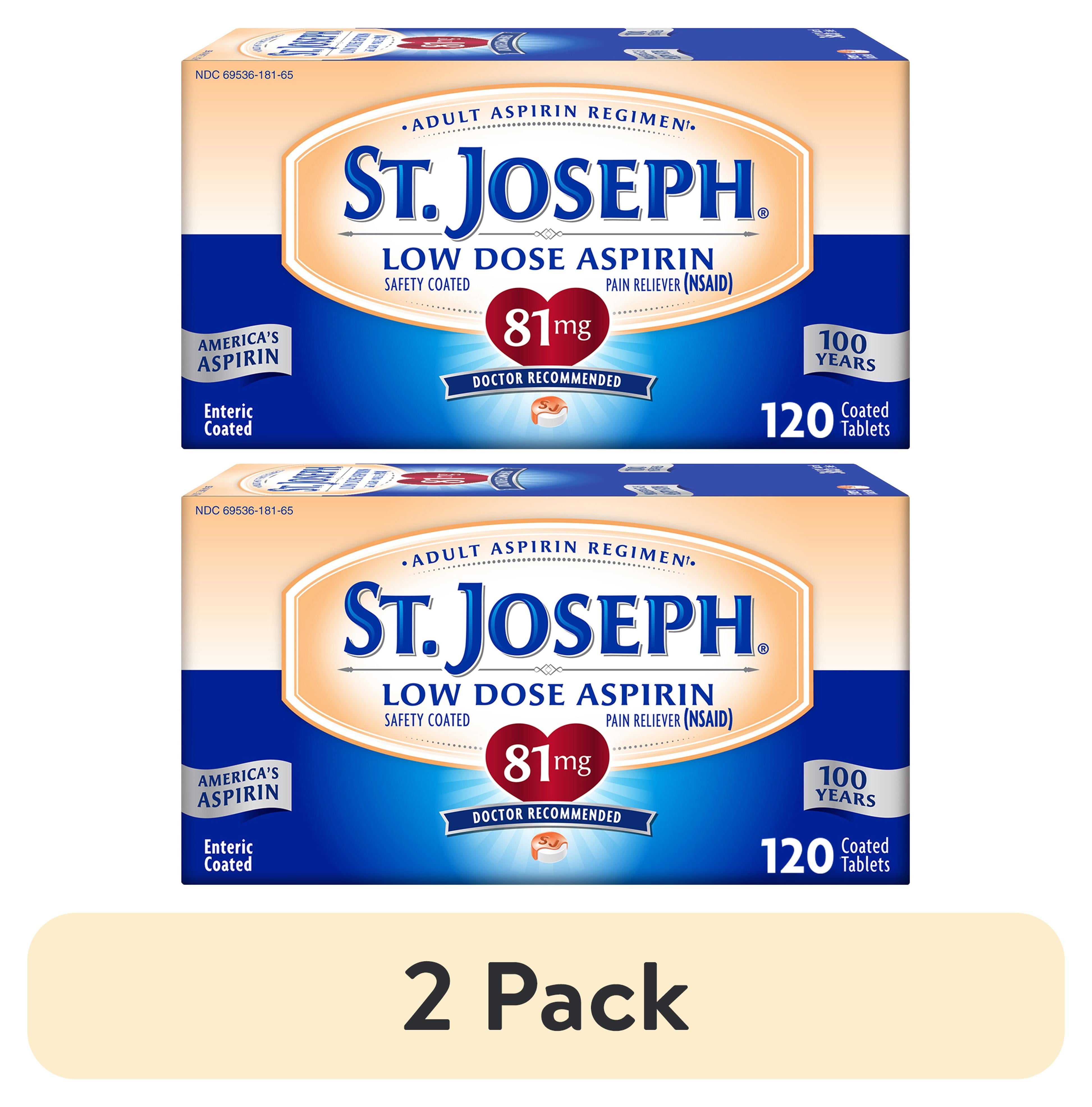 (2 pack) St. Joseph Aspirin Pain Reliever (NSAID) 81mg, Enteric Safety Coated, Adult Low Dose Regimen, 120 Ct.
