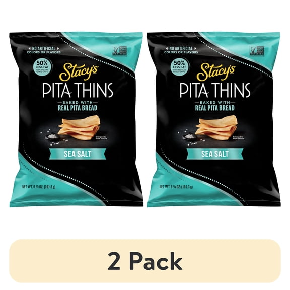(2 pack) Stacys No Artificial Colors or Flavors Sea Salt Pita Thins Bag, 6.75. oz