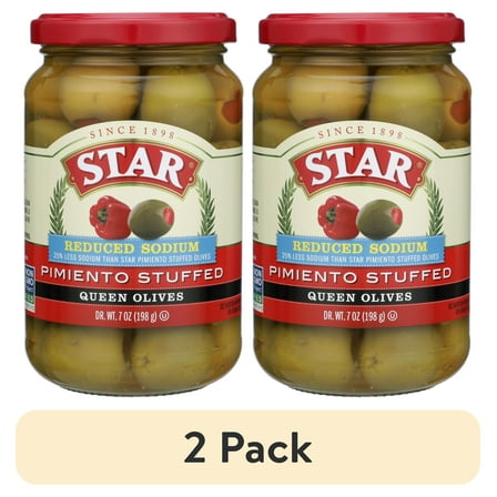 (2 pack) Star® Pimiento Stuffed Queen Olives 7 oz Glass Jar
