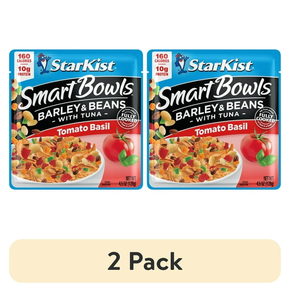 (2 pack) StarKist Smart Bowls Tomato Basil Barley and Beans with Tuna, 10g Protein, 4.5 oz Pouch
