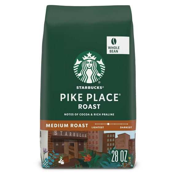 (2 pack) Starbucks Pike Place Roast, Whole Coffee Beans, Medium Roast Hot or Iced Coffee, 28 oz