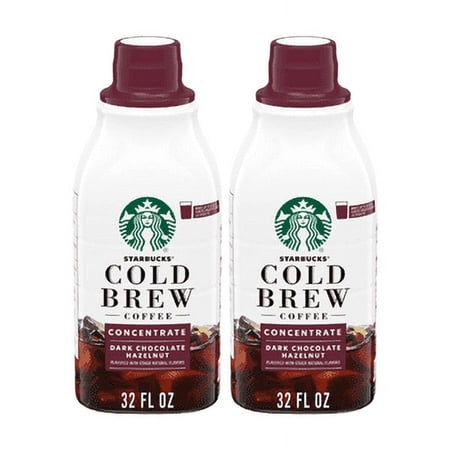 (2 pack) Starbucks Dark Chocolate Hazelnut Naturally Flavored, Bottled Cold Brew Coffee Concentrate Drink, 32 oz