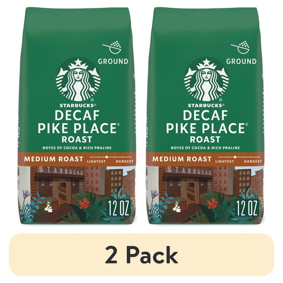 (2 pack) Starbucks Decaf Pike Place Roast, Ground Coffee, Medium Roast Hot or Iced Coffee, 12 oz