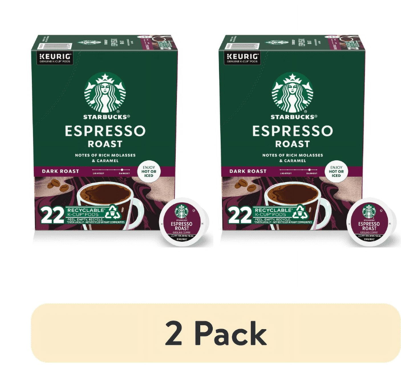 (2 pack) Starbucks Espresso Roast, Dark Roast Keurig K-Cup Coffee Pods, 22 Count K Cups