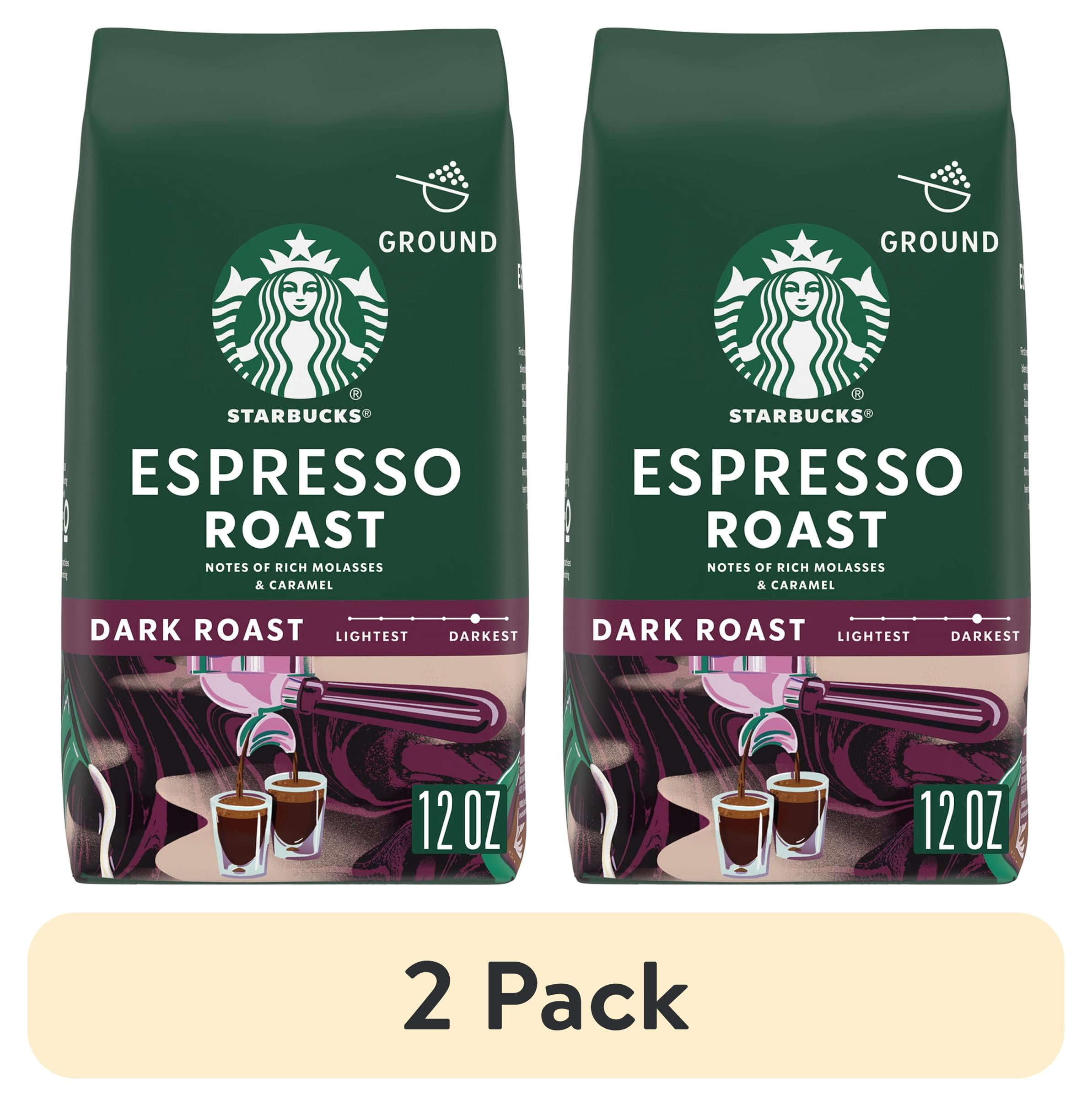 (2 pack) Starbucks Espresso Roast, Ground Coffee, Dark Roast Hot or Iced Coffee, 12 oz